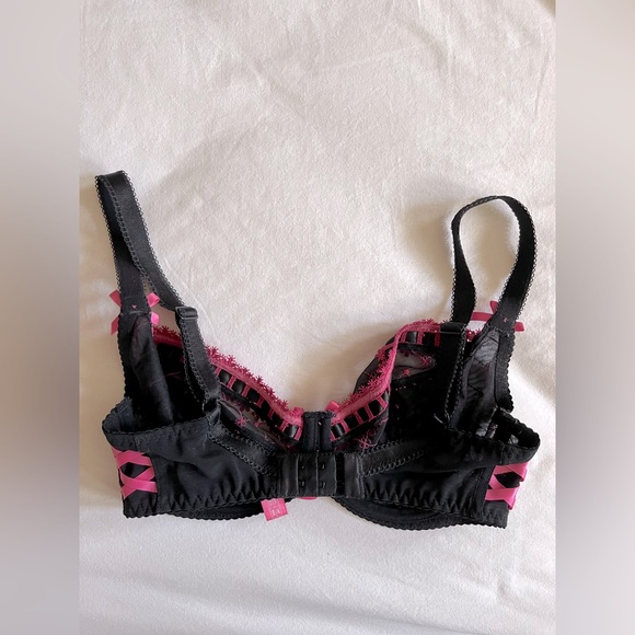 Curvy Kate black & pink embroidered balconette bra, ribbon & lace, US/UK 28F - Picture 2 of 5